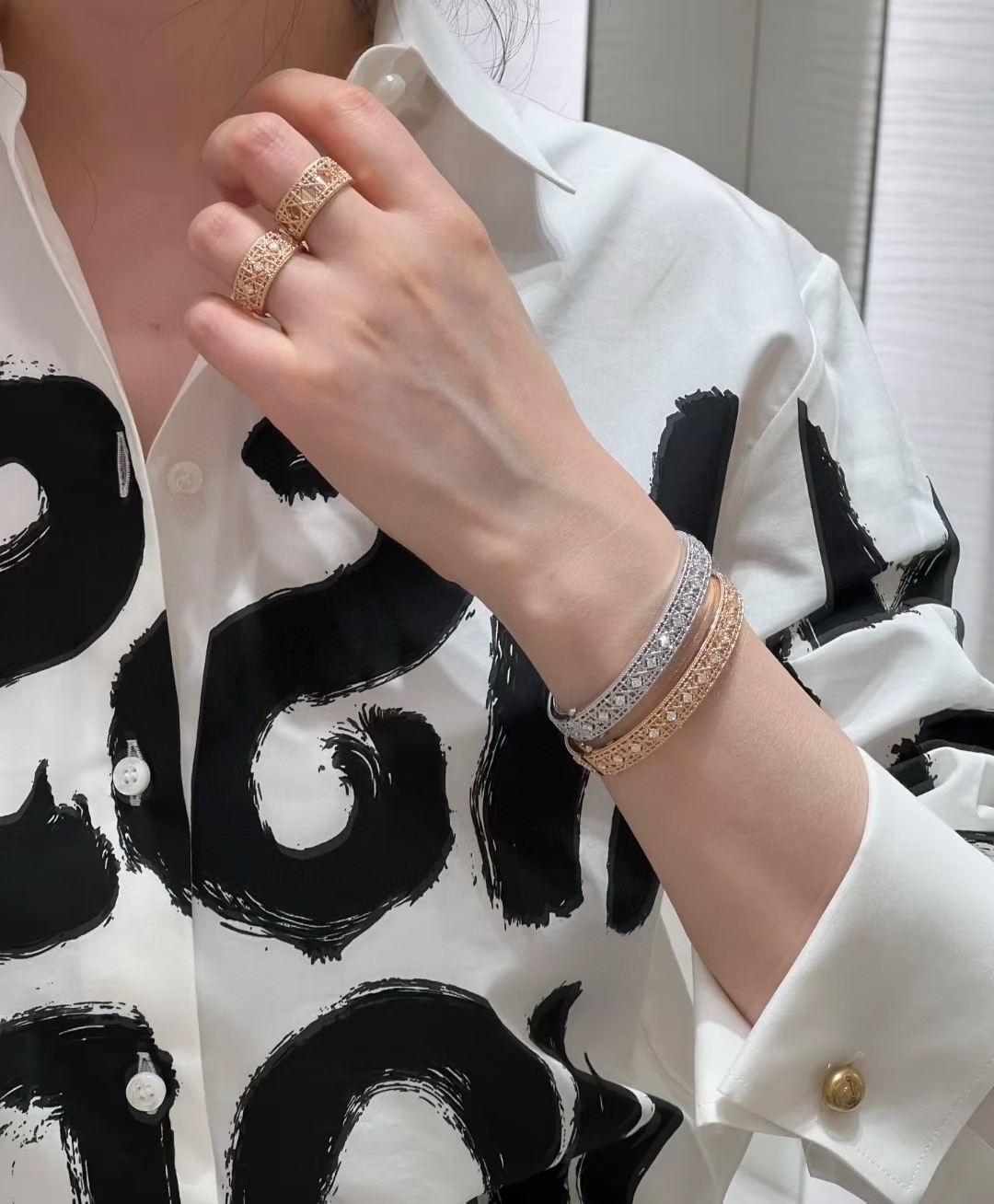 [Marins]2026 WOVEN-PATTERN BRACELET SET WITH FULL DIAMOND INLAY THREE-COLORS