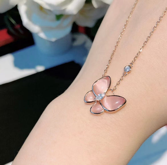 [Marins]BUTTERFLY PINK MOTHER-OF-PEARL DIAMOND NECKLACE