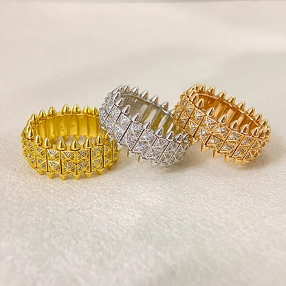 [Marins]CLASH DOUBLE-ROW RIVET RING WITH DIAMOND SETTING