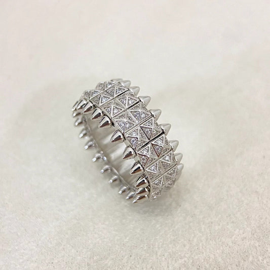 [Marins]CLASH DOUBLE-ROW RIVET RING WITH DIAMOND SETTING