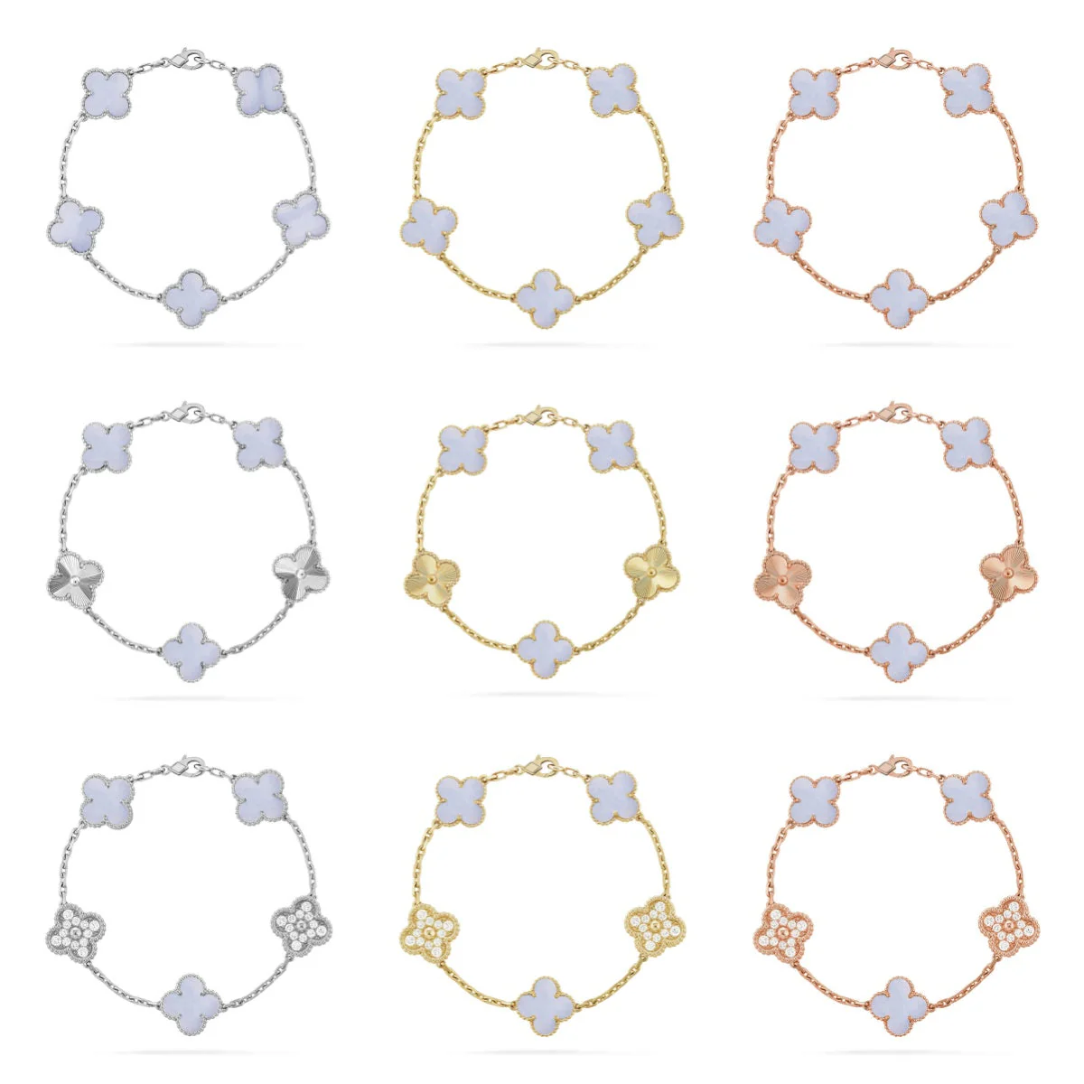 [Marins] CLOVER 5 MOTIF PURPLE CHALCEDONY BRACELET COLLECTION