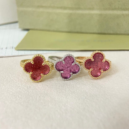 [Marins]NEW ROSE QUARTZ FOUR-LEAF CLOVER RING