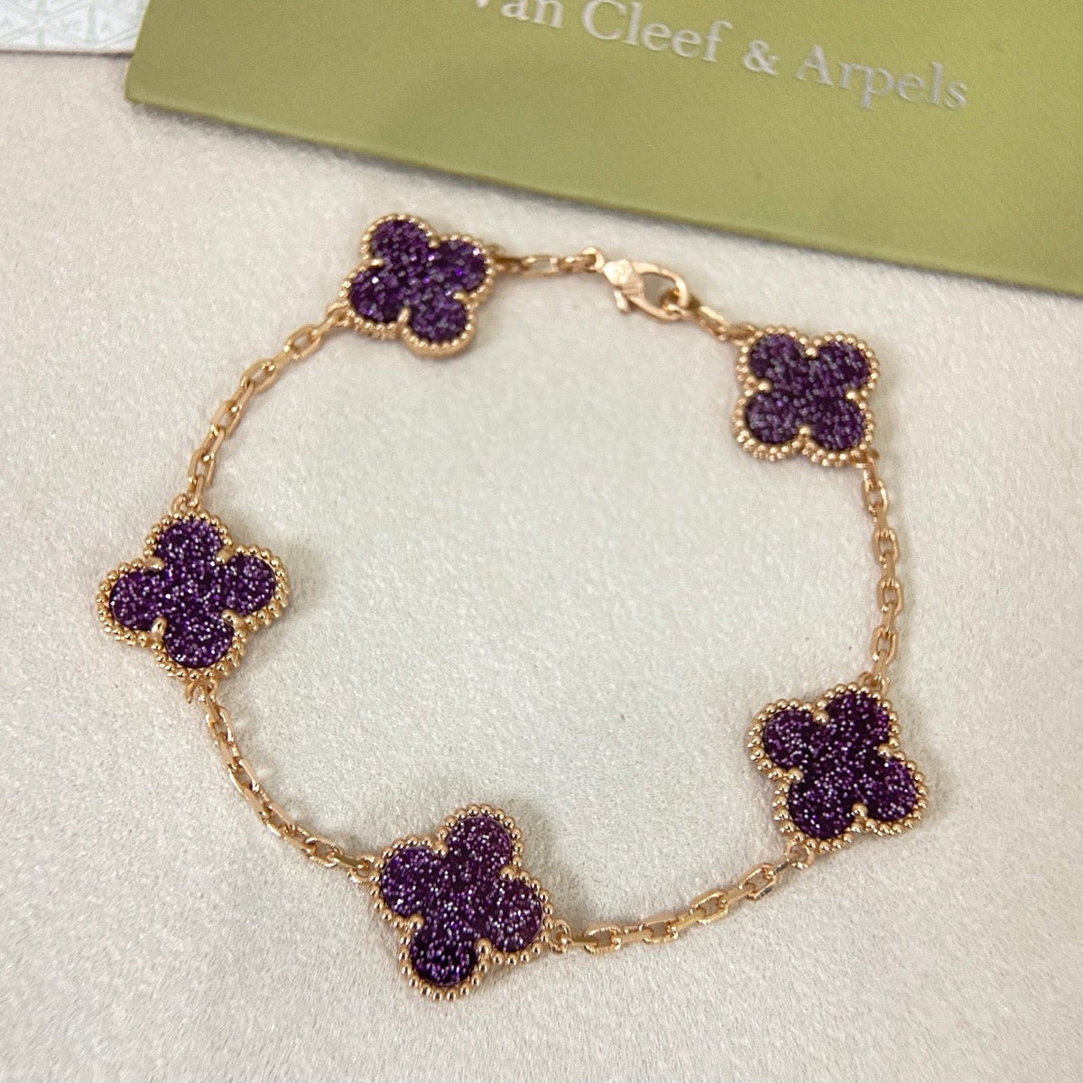 [Marins]NEW PURPLE SAND-GOLD FOUR-LEAF CLOVER 5-FLOWER BRACELET