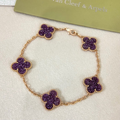 [Marins]NEW PURPLE SAND-GOLD FOUR-LEAF CLOVER 5-FLOWER BRACELET