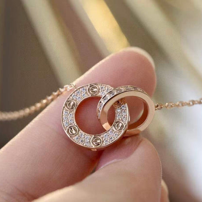 [Marins]LOVE 7.6MM NECKLACE ROSE GOLD AND SILVER  FULL DIAMOND