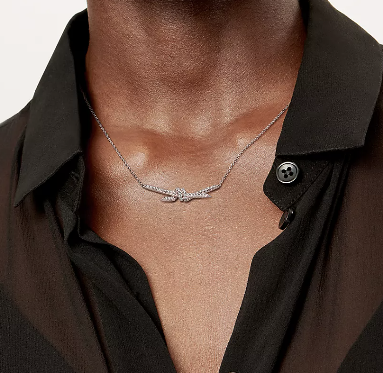 [Marins]KNOT PENDANT SILVER DIAMOND NECKLACE