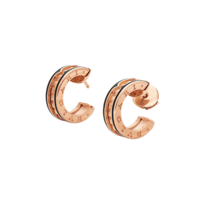 [Marins]ZERO 1 ROCK PINK GOLD EARRINGS WITH STUDDED SPIRAL AND BLACK CERAMIC