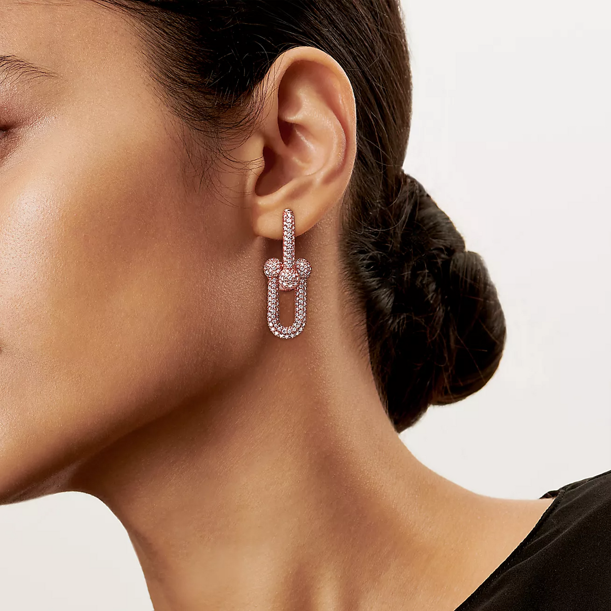 [Marins]LARGE LINK EARRINGS PINK GOLD WITH PAVED DIAMONDS
