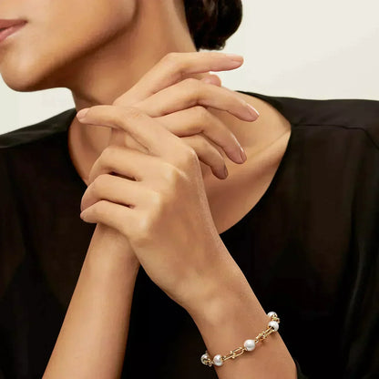 [Marins]LINK BRACELET GOLD WITH FRESHWATER PEARLS