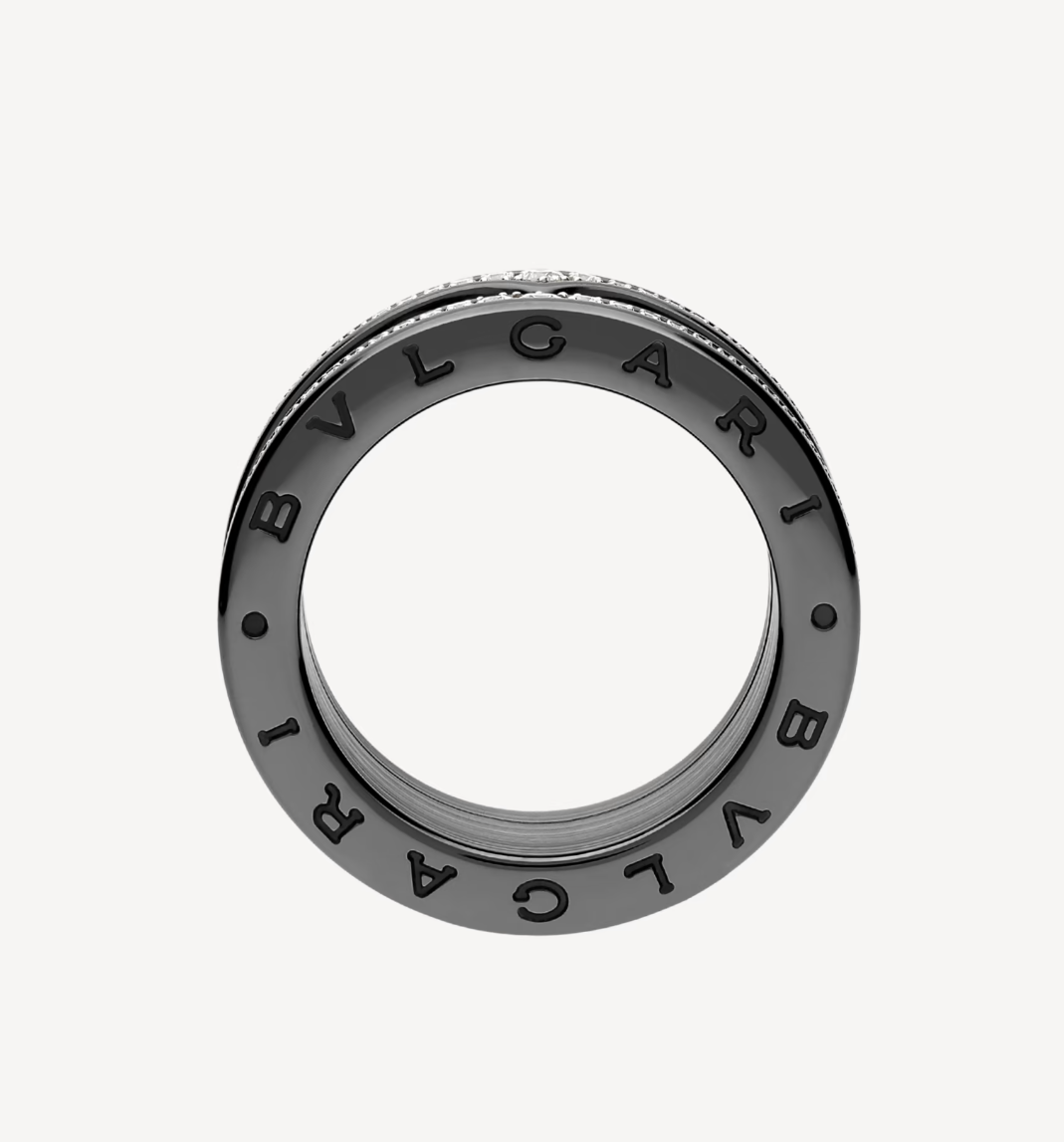 [Marins]ZERO 1 ROCK FOUR-BAND BLACK CERAMIC WITH STUDDED SPIRAL AND PAVED DIAMONDS RING