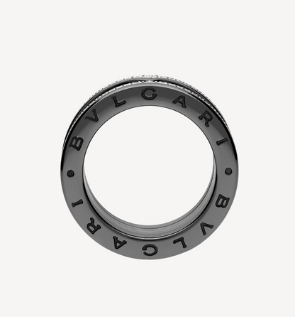 [Marins]ZERO 1 ROCK FOUR-BAND BLACK CERAMIC WITH STUDDED SPIRAL AND PAVED DIAMONDS RING