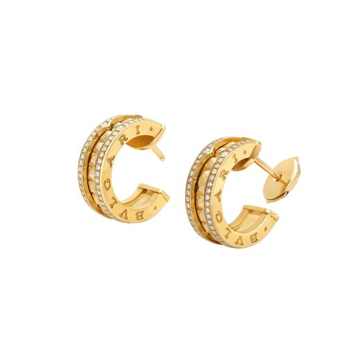 [Marins]ZERO 1 ROCK GOLD EARRINGS WITH STUDDED SPIRAL AND PAVED DIAMONDS