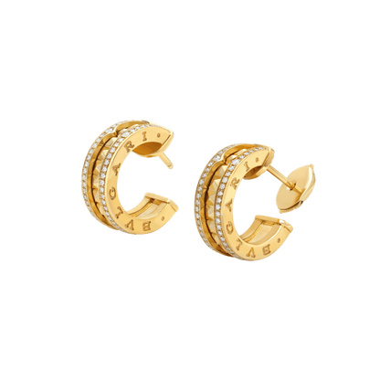 [Marins]ZERO 1 ROCK GOLD EARRINGS WITH STUDDED SPIRAL AND PAVED DIAMONDS