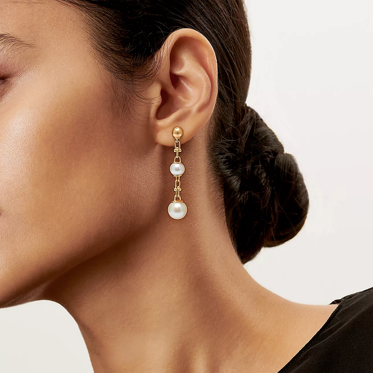 [Marins]TRIPLE DROP LINK EARRINGS GOLD WITH FRESHWATER PEARLS