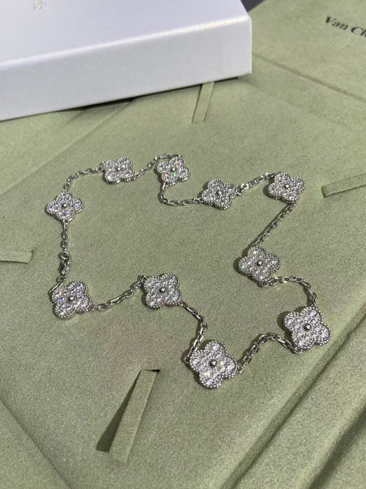 [Marins]CLOVER 10 MOTIFS  FULL DIAMOND NECKLACE