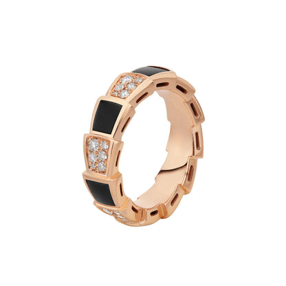 [Marins]SERPENTI RING PINK GOLD BLACK MOP DIAMOND PAVED 4MM