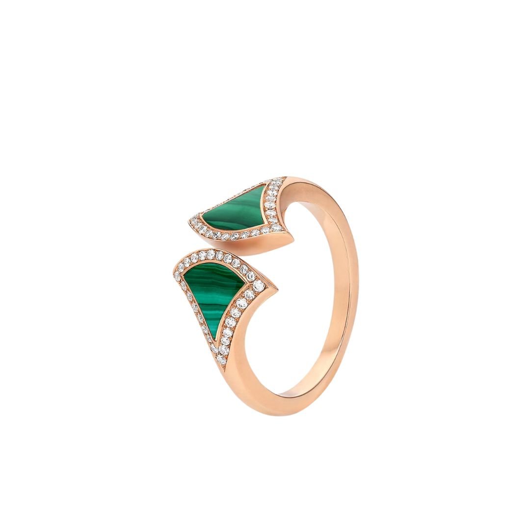 [Marins]DREAM MALACHITE DIAMOND OPEN RING