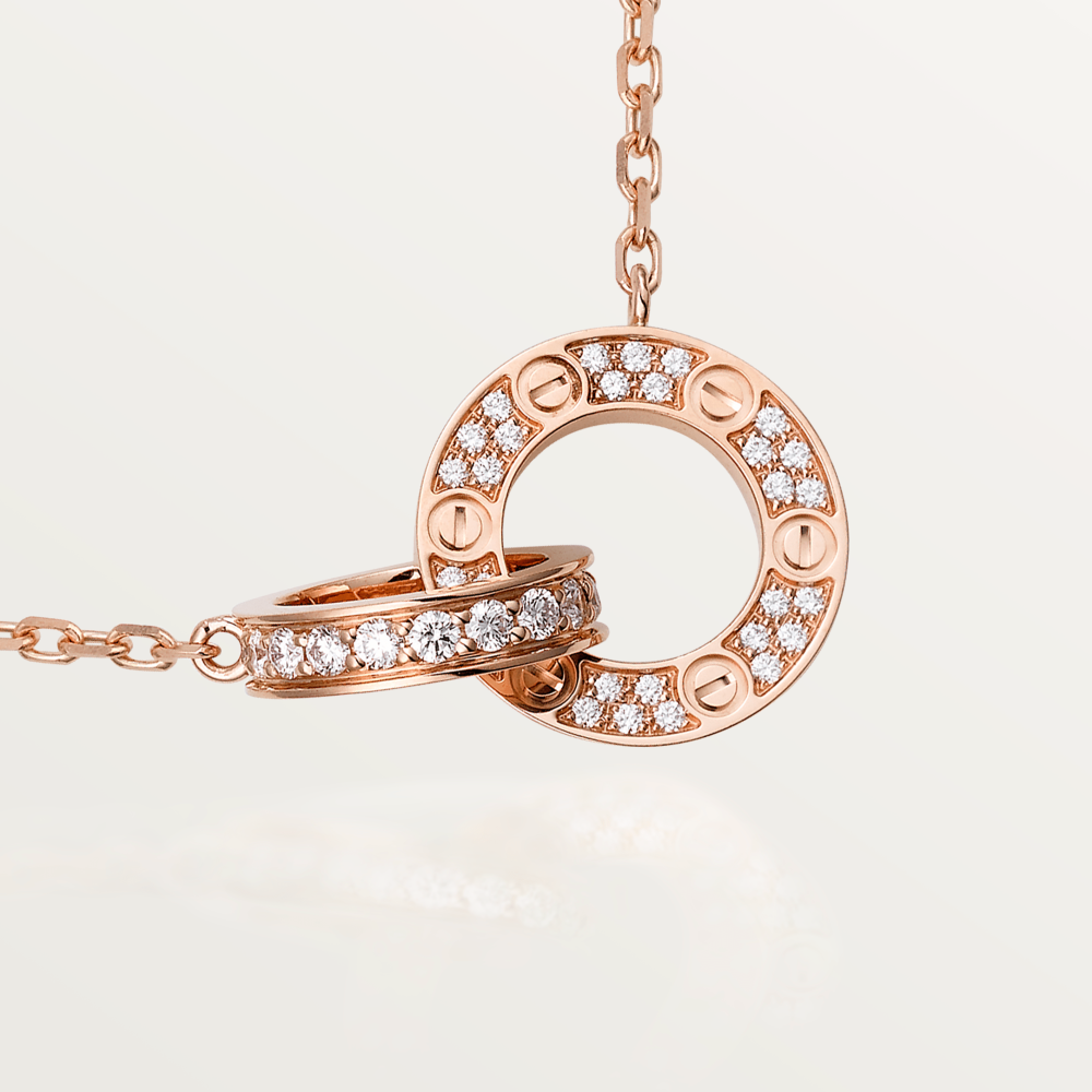 [Marins]LOVE 7.6MM NECKLACE ROSE GOLD AND SILVER  FULL DIAMOND