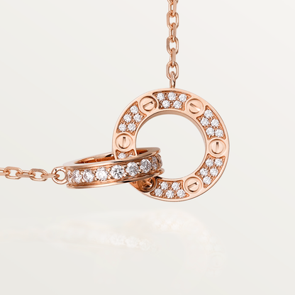 [Marins]LOVE 7.6MM NECKLACE ROSE GOLD AND SILVER  FULL DIAMOND