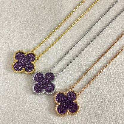 [Marins]NEW 15MM PURPLE SAND-GOLD FOUR-LEAF CLOVER NECKLACE