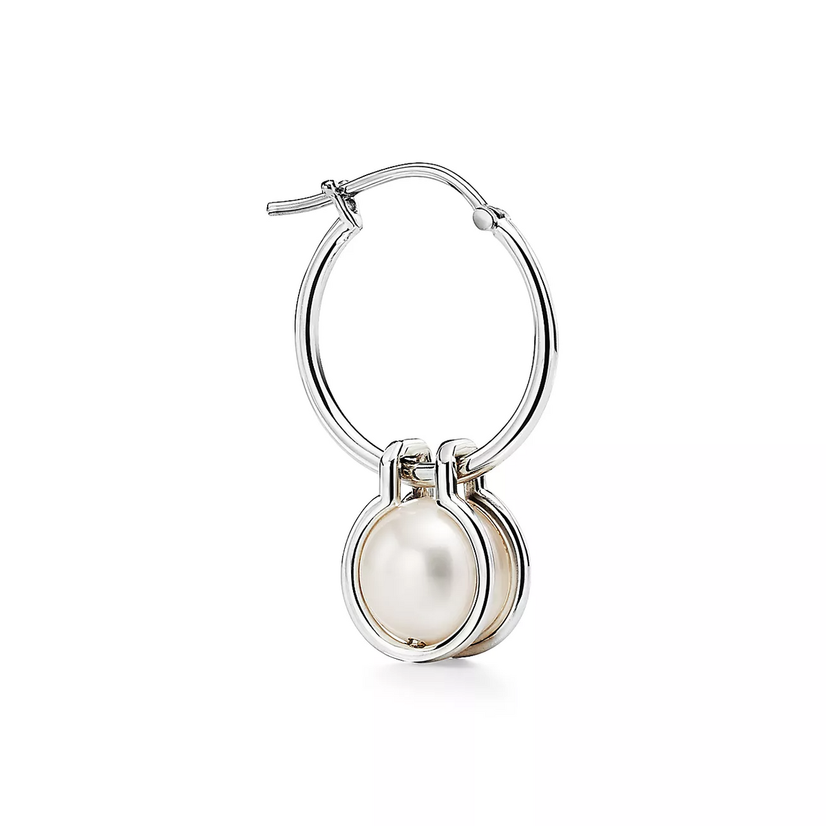 [Marins]PEARL HOOP SILVER EARRINGS