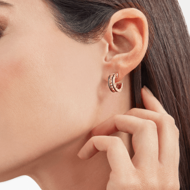 [Marins]ZERO 1 ROCK PINK GOLD EARRINGS WITH STUDDED SPIRAL AND BLACK CERAMIC
