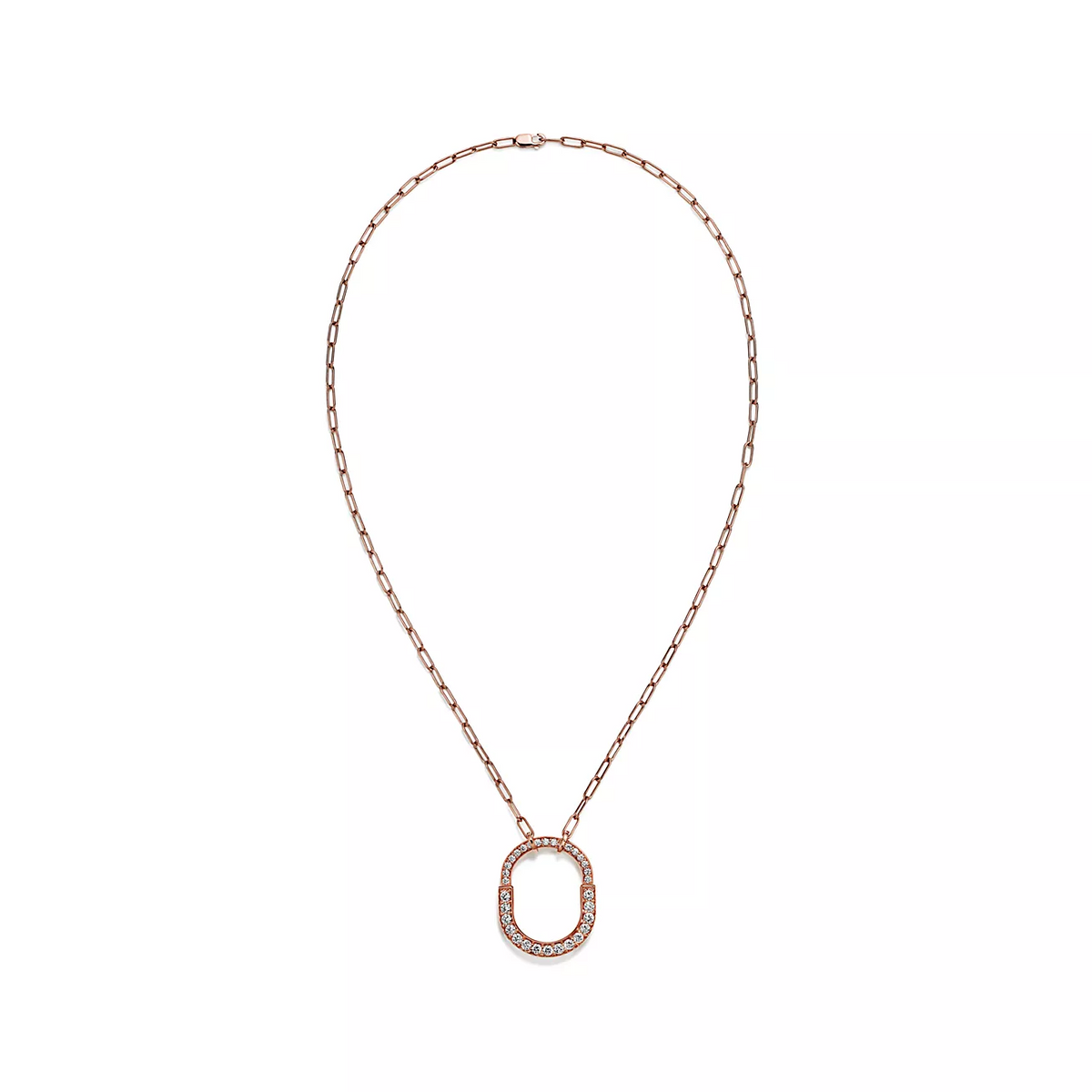 [Marins]LOCK NECKLACE MEDIUM PENDANT PINK GOLD PAVED DIAMONDS