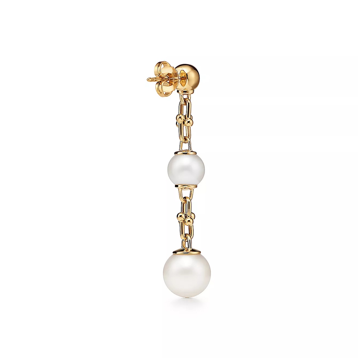 [Marins]TRIPLE DROP LINK EARRINGS GOLD WITH FRESHWATER PEARLS