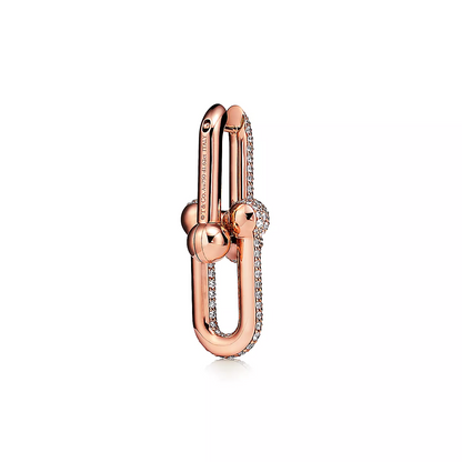 [Marins]LARGE LINK EARRINGS PINK GOLD WITH PAVED DIAMONDS