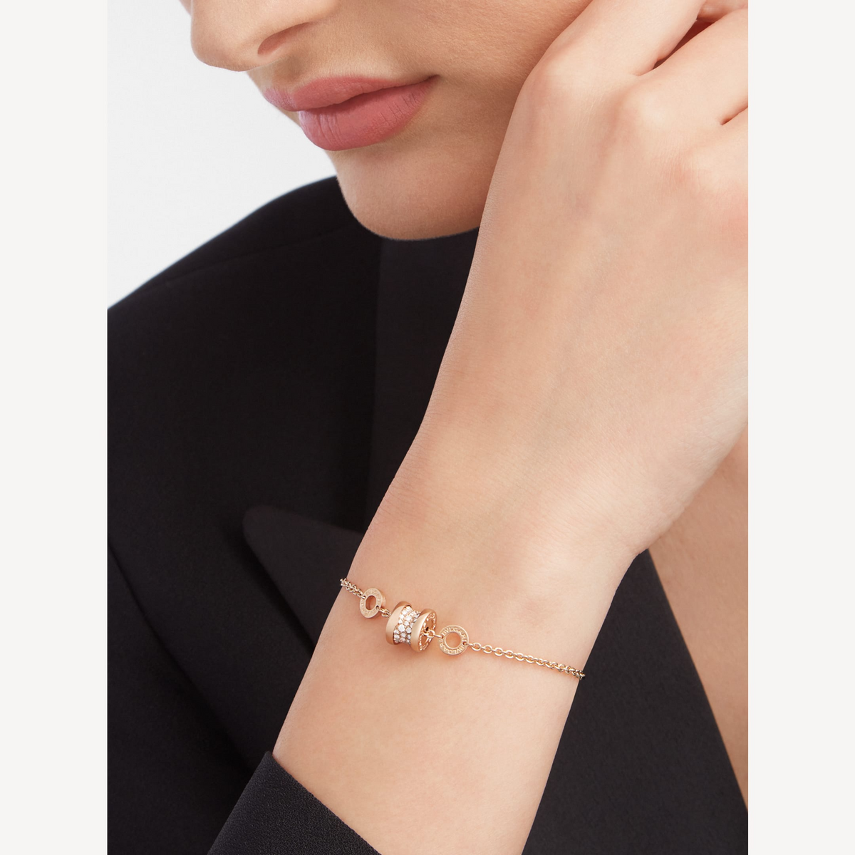 [Marins]ZERO 1 SOFT PINK GOLD WITH PAVED DIAMONDS ON THE SPIRAL BRACELET