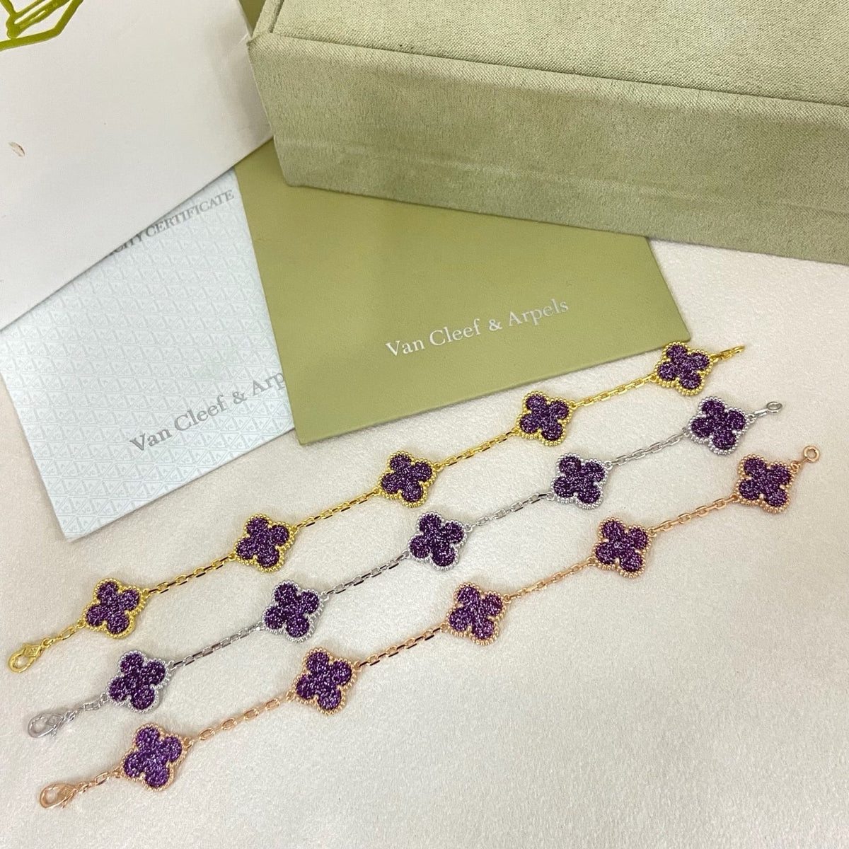 [Marins]NEW PURPLE SAND-GOLD FOUR-LEAF CLOVER 5-FLOWER BRACELET