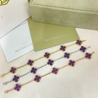 [Marins]NEW PURPLE SAND-GOLD FOUR-LEAF CLOVER 5-FLOWER BRACELET