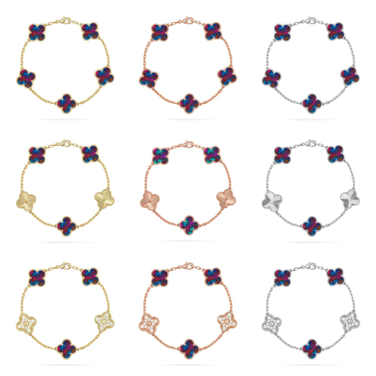[Marins]CLOVER 5 MOTIF COLOR GEMSTONES BRACELET COLLECTION