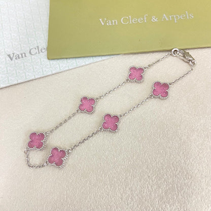 [Marins]2026 NEW CLOVER 6 MOTIF BUBBLE PINK ENAMEL BRACELET