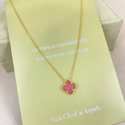 [Marins]15MM BUBBLE PINK ENAMEL SINGLE-FLOWER FOUR-LEAF CLOVER NECKLACE
