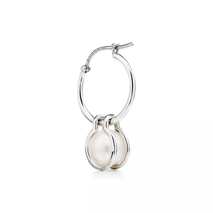 [Marins]PEARL HOOP SILVER EARRINGS