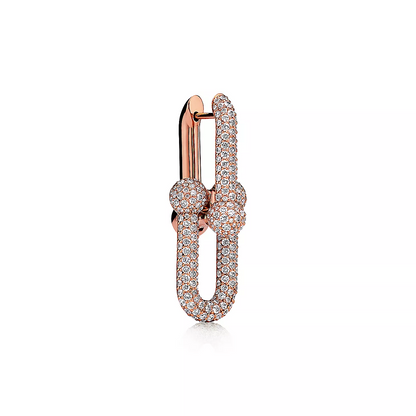 [Marins]LARGE LINK EARRINGS PINK GOLD WITH PAVED DIAMONDS