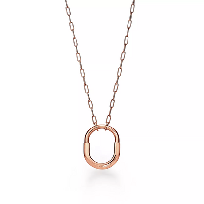 [Marins]LOCK NECKLACE MEDIUM PENDANT PINK GOLD PAVED DIAMONDS
