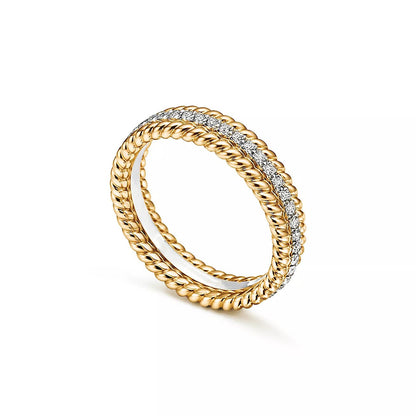 [Marins]ROPE TWO-ROW GOLD DIAMOND RING