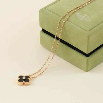[Marins]CLOVER 15MM DIAMOND ONYX NECKLACE