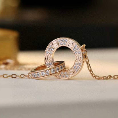 [Marins]LOVE 7.6MM NECKLACE ROSE GOLD AND SILVER  FULL DIAMOND
