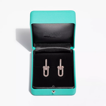 [Marins]LARGE LINK EARRINGS PINK GOLD WITH PAVED DIAMONDS