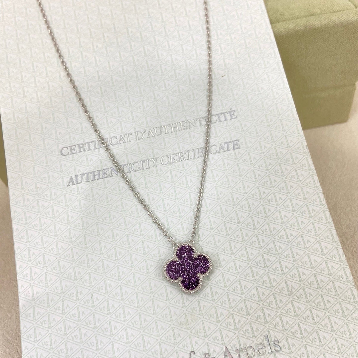 [Marins]NEW 15MM PURPLE SAND-GOLD FOUR-LEAF CLOVER NECKLACE