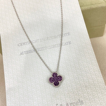 [Marins]NEW 15MM PURPLE SAND-GOLD FOUR-LEAF CLOVER NECKLACE