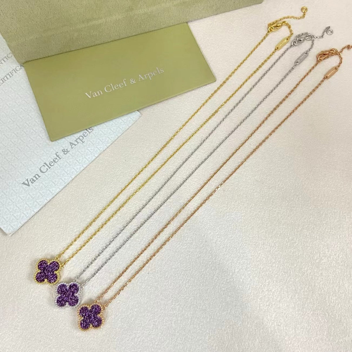 [Marins]NEW 15MM PURPLE SAND-GOLD FOUR-LEAF CLOVER NECKLACE