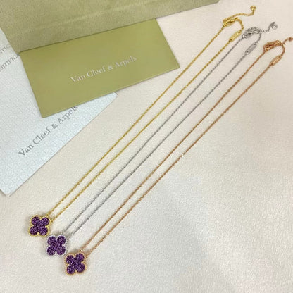 [Marins]NEW 15MM PURPLE SAND-GOLD FOUR-LEAF CLOVER NECKLACE