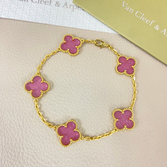 [Marins]NEW BUBBLE PINK ENAMEL 5-FLOWER BRACELET