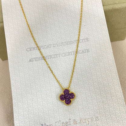 [Marins]NEW 15MM PURPLE SAND-GOLD FOUR-LEAF CLOVER NECKLACE
