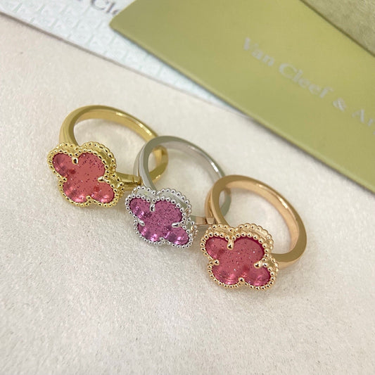 [Marins]NEW ROSE QUARTZ FOUR-LEAF CLOVER RING