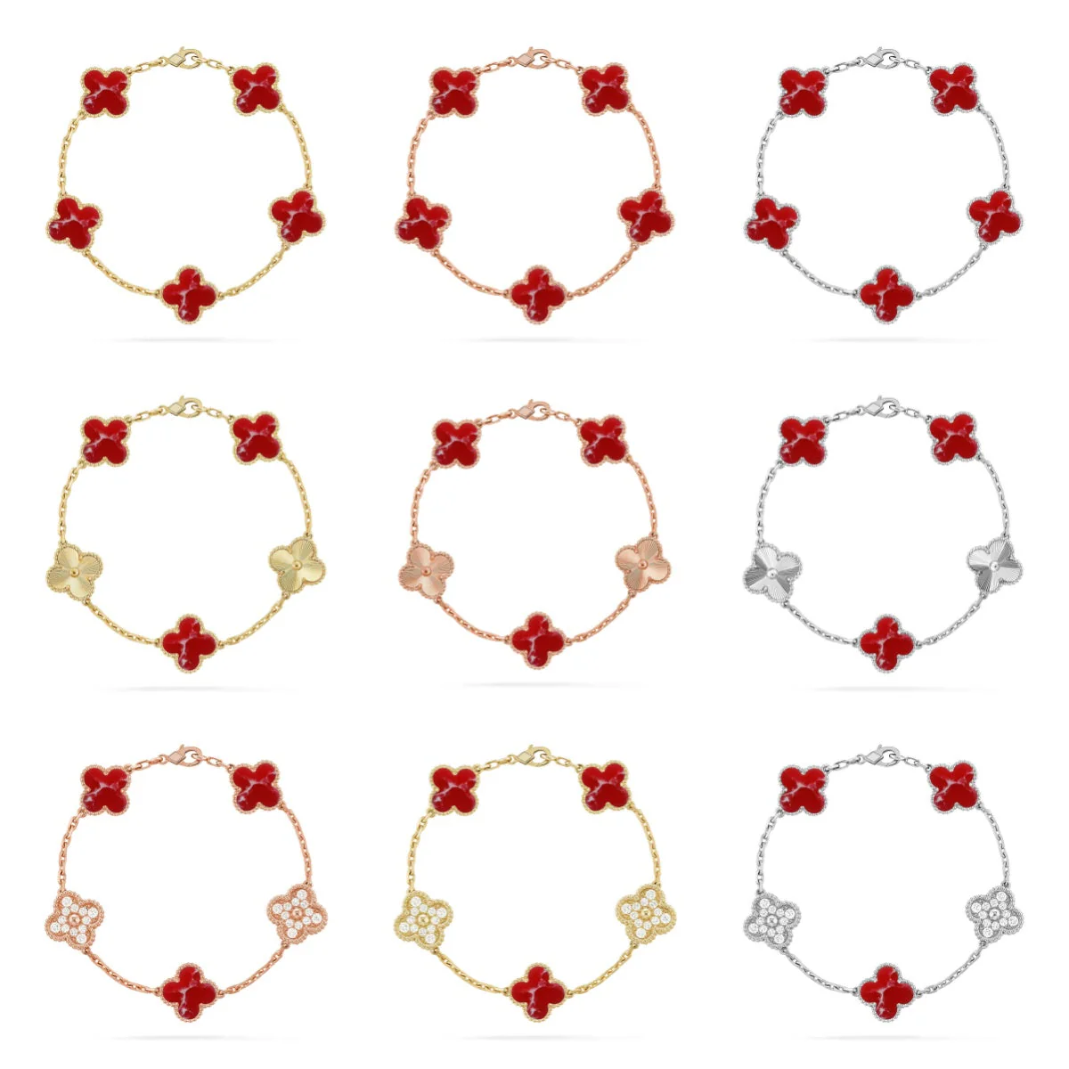 [Marins]CLOVER 5 MOTIF RED PATTERN BRACELET COLLECTION